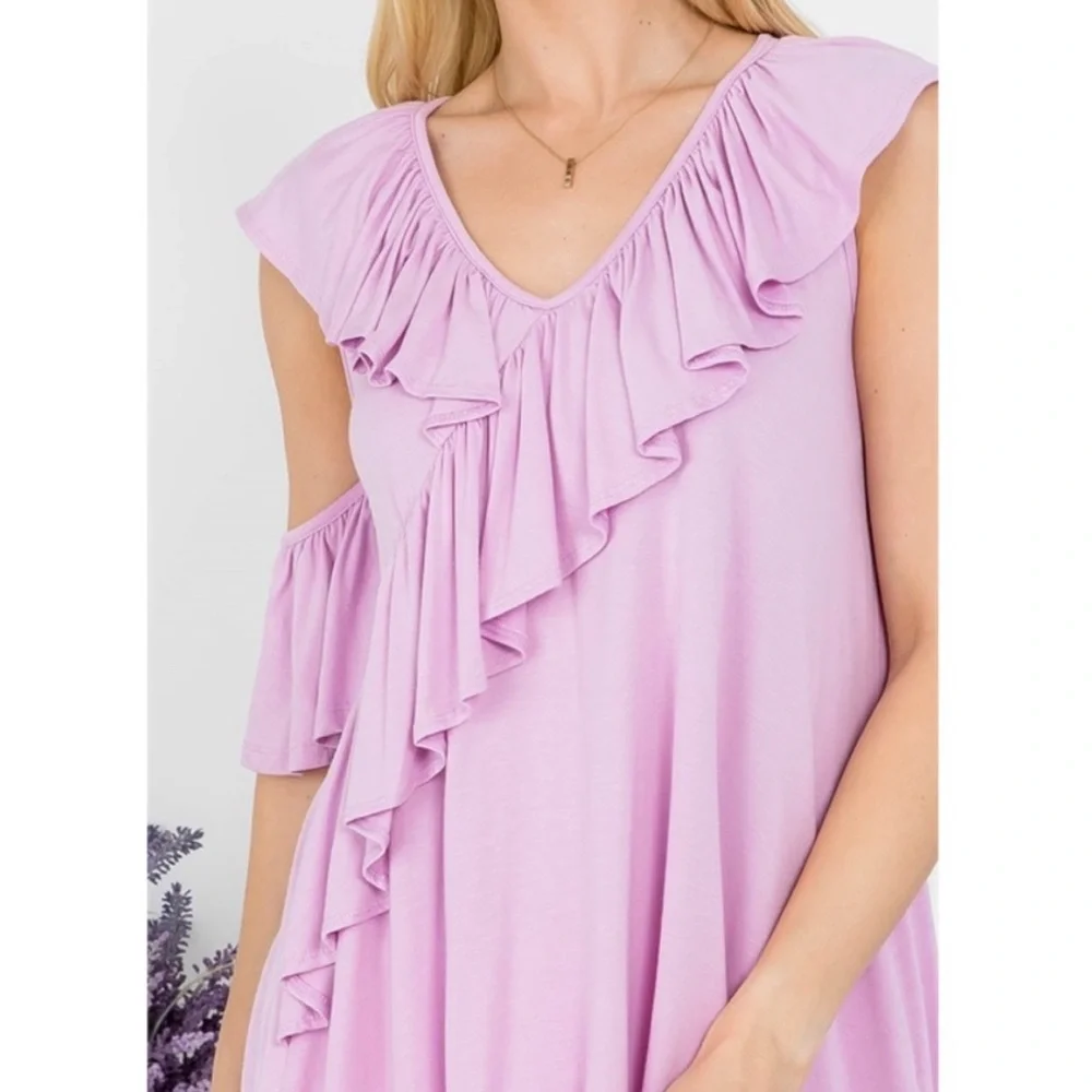 Chic Lilac Ruffle Blouse - Picture 1 of 14